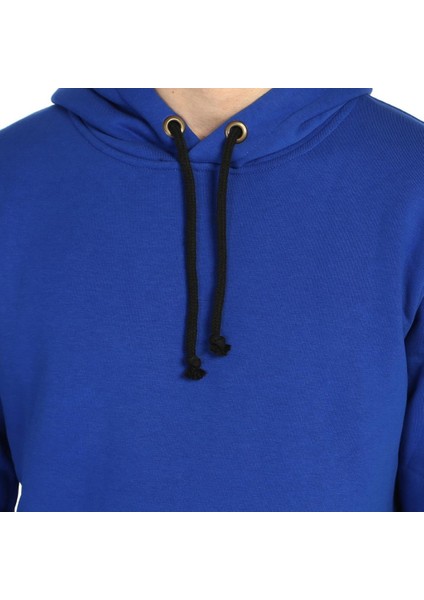 Kobalt Mavi Kışlık Kalın Kapüşonlu Erkek Sweatshirt
