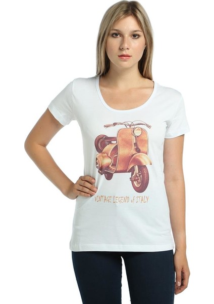 Motorsiklet Vespa Beyaz Kadın T-Shirt