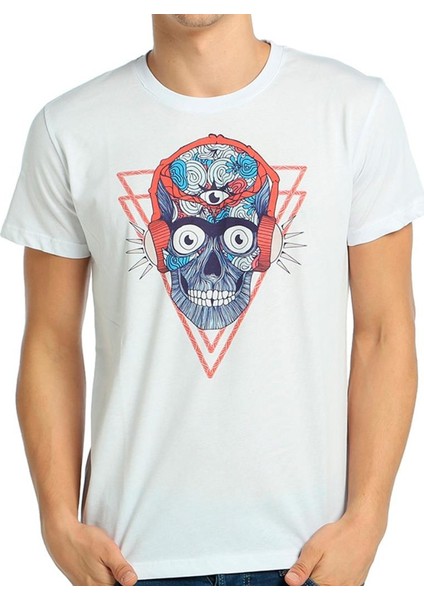 Stereo Skull Beyaz Erkek T-Shirt