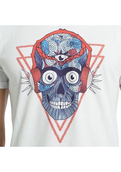 Stereo Skull Beyaz Erkek T-Shirt