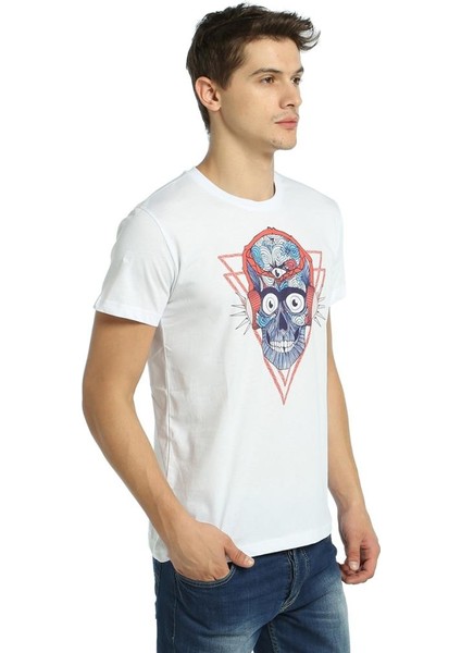 Stereo Skull Beyaz Erkek T-Shirt