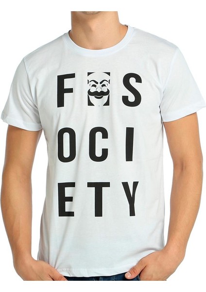 Mr. Robot Fsociety Beyaz Erkek T-Shirt