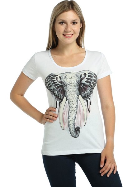 Elephant Fil Beyaz Kadın T-Shirt