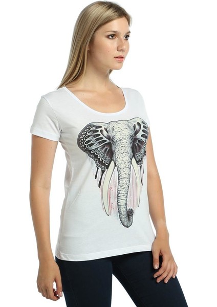 Elephant Fil Beyaz Kadın T-Shirt