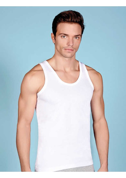 %100 Pamuk Askılı Klasik Erkek Atlet - 1020-Beyaz