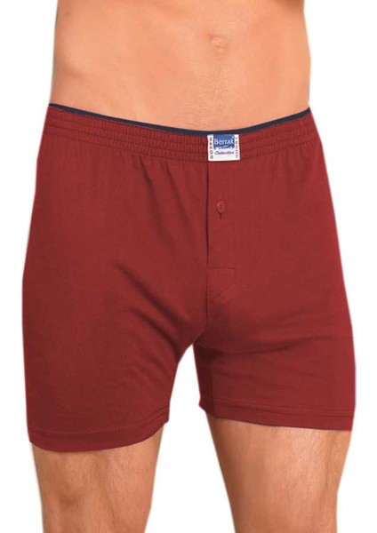 %100 Pamuk Havlu Bel Düğmeli Erkek Boxer - 1099-Bordo