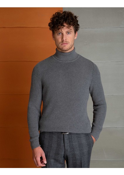 Erkek Gri Melanj Slim Fit Triko Kazak 50193385-VR086