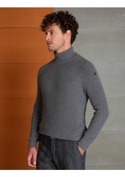 Erkek Gri Melanj Slim Fit Triko Kazak 50193385-VR086