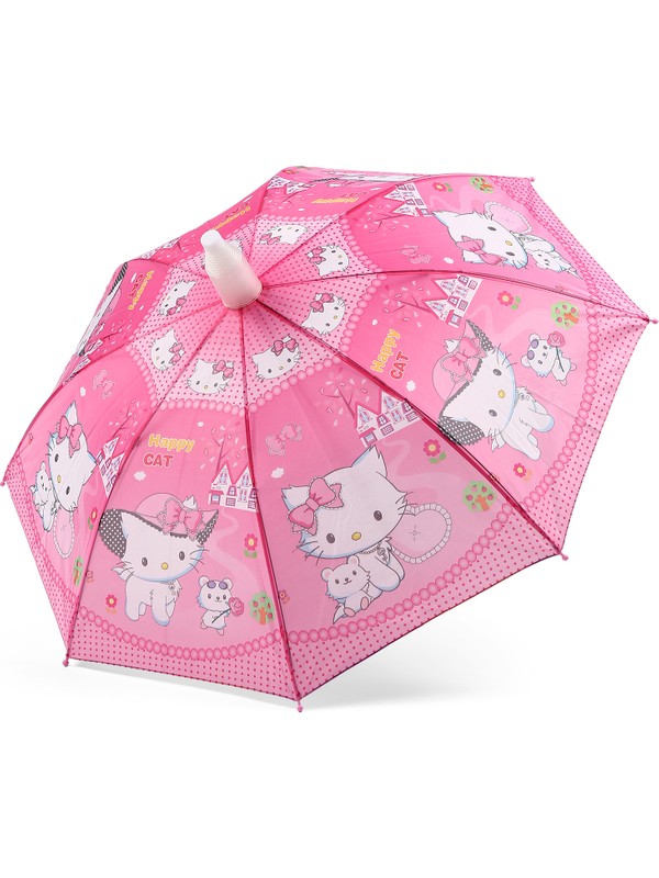 Almera Pvc Kılıflı Kız Çocuk Şemsiyesi - Happy Cat Pembe