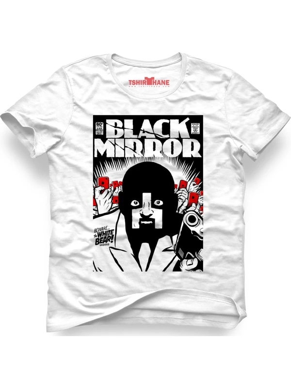 Tshirthane Black Mirror White Bear Beyaz Erkek T-Shirt