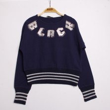 Toontoy Kız Çocuk Sweatshirt Black Varak Baskılı - Lacivert - 10 Yaş - 140Cm Boy