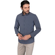 Buenza Pplin Lcra Emprm 113 Uzun Kol Slim Fit Gömlek-Lacivert