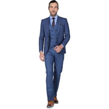 Buenza Mesina Ek Mono Yelekli Dar Kalıp Takım Elbise - Mavi