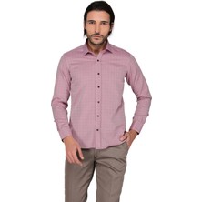 Buenza Saten Opal 41131 Uzun Kol Slim Fit Gömlek-Bordo
