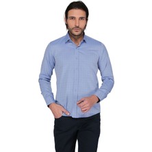 Buenza Saten Opal 41131 Uzun Kol Slim Fit Gömlek-Mavi