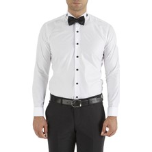 Efor Erkek GK 322 Slim Fit Ata Yaka Beyaz Damatlık Smokin Gömlek GK 322