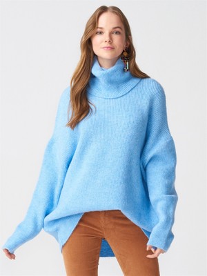 Dilvin 2268 Balıkçı Yaka Geniş Kazak-Mavi