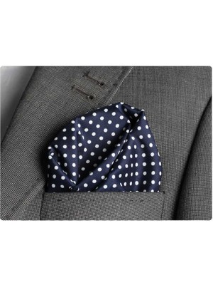 Exve Exclusive Lacivert Beyaz Puantiyeli Cep Yaka Mendili