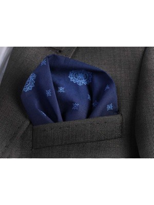 Exve Exclusive Lacivert Motifli Yaka Cep Mendili