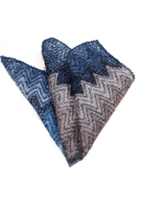 Exve Exclusive Mavi Bej Yünlü Yaka Cep Mendili