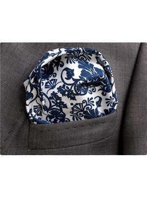 Exve Exclusive Mavi Beyaz Desenli Yaka Cep Mendili