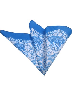 Exve Exclusive Mavi Özel Desen Baskılı Geniş Yaka Cep Mendili