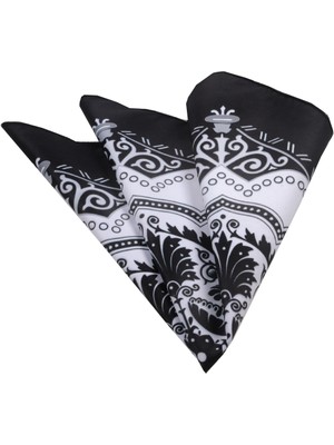 Exve Exclusive Siyah Özel Kesim Desen Baskı Yaka Cep Mendili