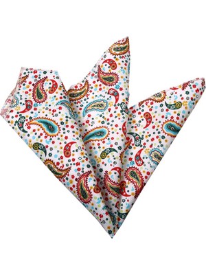 Exve Exclusive Yeşil Beyaz Şal Desen Baskı Yaka Cep Mendili