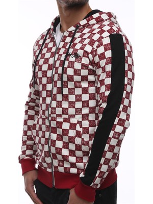 Madmext Hooded Checkered Sweatshirt Burgundy 2746