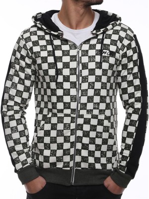 Madmext Hooded Checkered Sweatshirt Khaki 2746