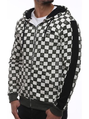 Madmext Hooded Checkered Sweatshirt Khaki 2746