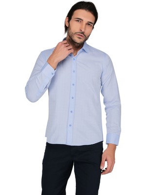 Buenza Saten Opal 41131 Uzun Kol Slim Fit Gömlek-Açık Mavi