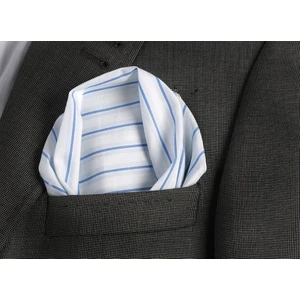 Exve Exclusive Mavi Çizgili Beyaz Cep Yaka Mendili