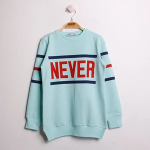 Kız Çocuk Sweatshirt Never Baskı Mint Yeşili 8 Yaş - 128 cm Boy