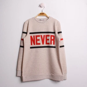 Kız Çocuk Sweatshirt Never Baskı Kahverengi Melanj 8 Yaş - 128 cm Boy