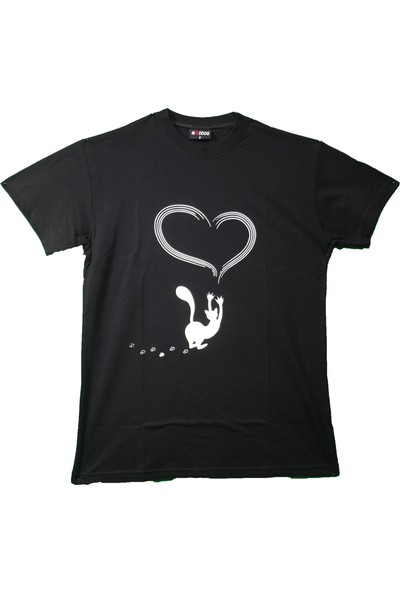 Maddog Unisex Love Cat Bisiklet Yaka Tshirt