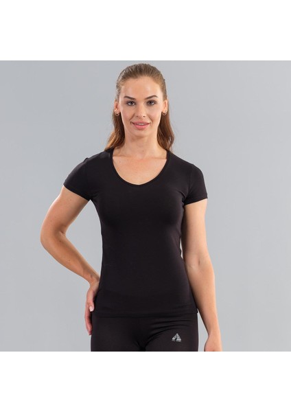 Kadın 5235M V Yaka T-Shirt Siyah