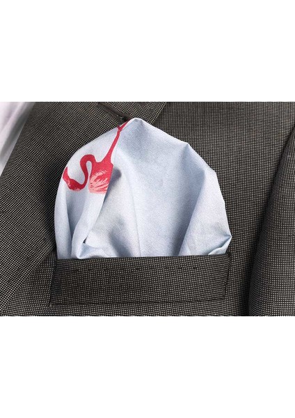 Mavi Flamingo Desen Yaka Cep Mendili