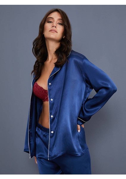 3926 Lacivert Saten Pijama Takımı