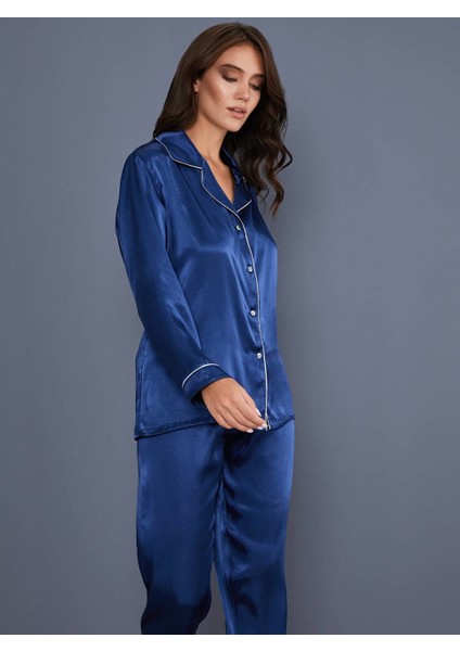 3926 Lacivert Saten Pijama Takımı