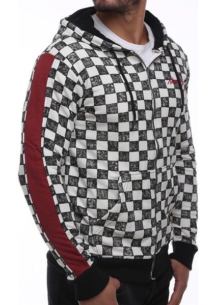 Hooded Checkered Sweatshirt Black 2746 modelleri