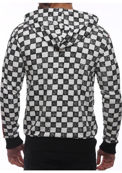 Hooded Checkered Sweatshirt Black 2746 fırsatları