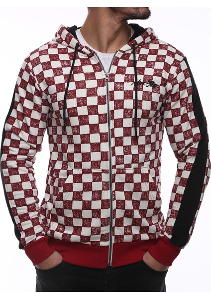 Hooded Checkered Sweatshirt Burgundy 2746