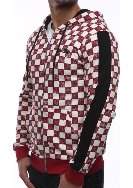 Hooded Checkered Sweatshirt Burgundy 2746 fiyatları