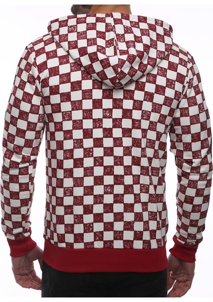 Hooded Checkered Sweatshirt Burgundy 2746 fırsatları