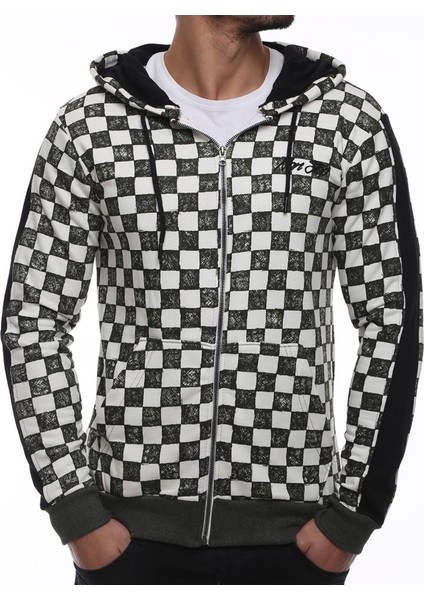 Hooded Checkered Sweatshirt Khaki 2746