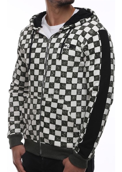 Hooded Checkered Sweatshirt Khaki 2746