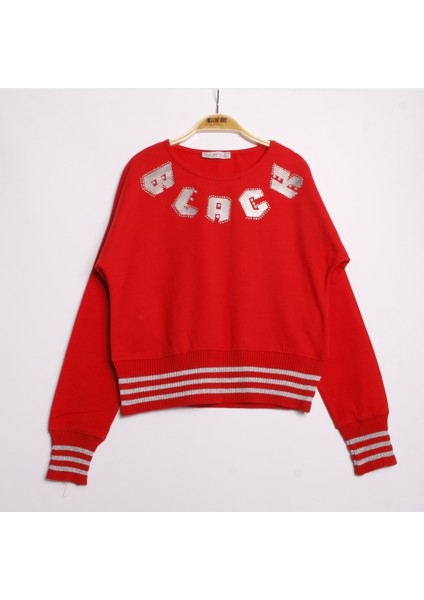 Kız Çocuk Sweatshirt Black Varak Baskılı - Kırmızı - 14 Yaş - 164Cm Boy