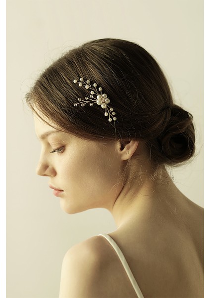 İncili Gelin Saç Tacı Saç İğnesi Saç İnci Kristal Toka