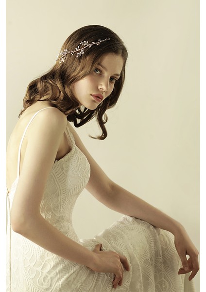 Sarı Kristal Şeritli Gelin Tacı Düğün Taç